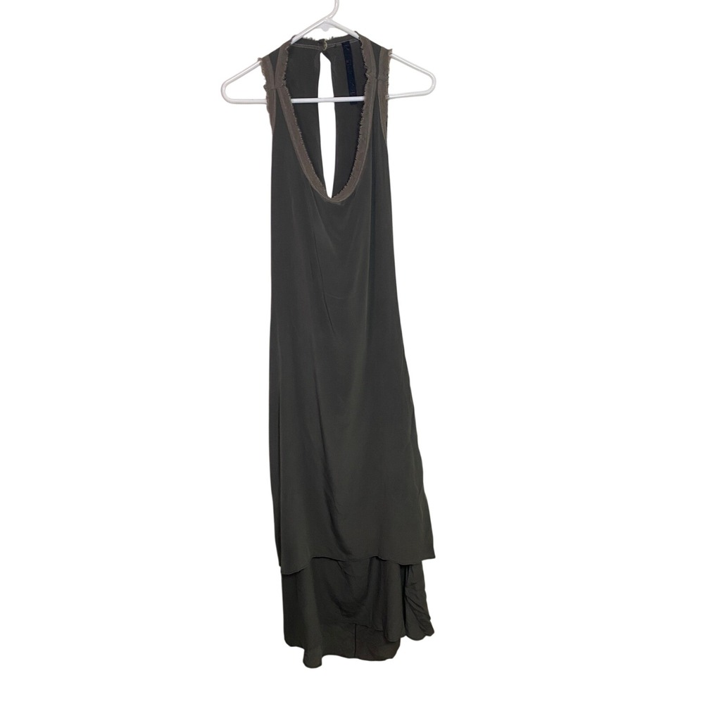Isa Frignani Made in Italy 100% Silk Maxi Dress Olive Green Cowl Open Back